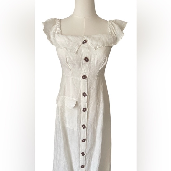 By Anthropologie Off-The-Shoulder Button Midi Dress - Picture 4 of 10